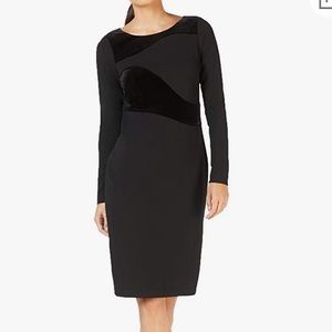 Calvin Klein Black Long Sleeve Velvet Panel Sheath Dress – Size 12